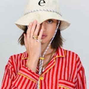 Eliou Beige Bucket Hat with Black Embroidery
